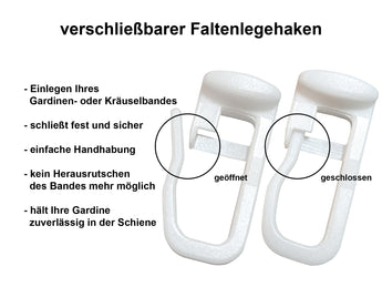 Flachkopfgleiter 11x9 mm mit verschließbarem Faltenlegehaken