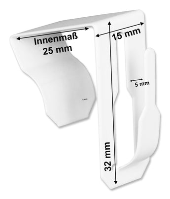 Schmaler Metall-Fensterhaken mit Maßen, Klemmbereich 21–25 mm
