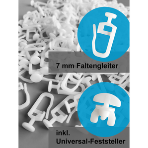 7mm Faltengleiter geöffneter Faltenlegehaken und Feststeller mit großer Flügelschraube