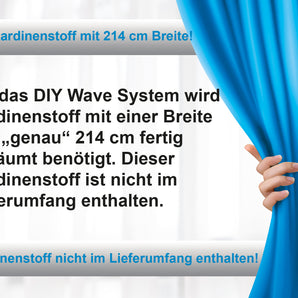 DIY Wave-System, Wellenoptik, Komplettset inkl. Gardinenband + Gleiterkordel mit drehbaren Ösen + Stechhaken, Wellensystem selbstgemacht, Set für eine vorhandene Gardine mit einer Breite von 214 cm