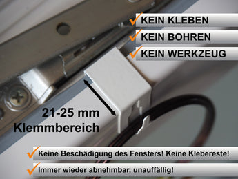 Schmaler Metall-Fensterhaken 21–25 mm am Fenster
