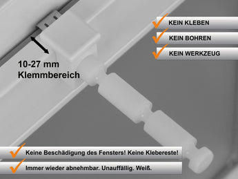 Fensterhaken mit Distanzhalter für Fensterflügel mit 10 bis 27 mm Klemmbereich