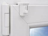 Verstellbarer Fensterhaken oben seitlich am Fenster montiert