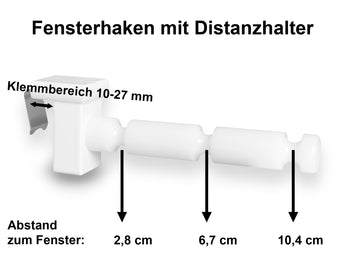 Maße des Fensterhakens mit Distanzhalter Größe L und maximal 10,4 cm Abstand