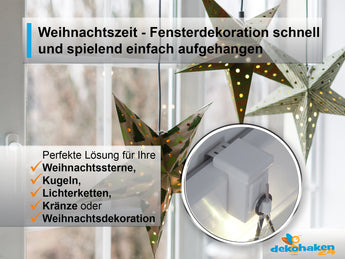 Weißer verstellbarer Fensterhaken mit weihnachtlicher Fensterdekoration