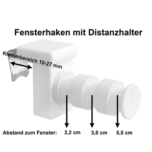 Fensterhaken/Dekohaken mit Distanzhalter, Klemmbereich 10-27 mm