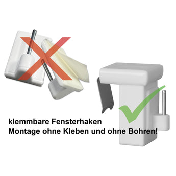 Vergleich Klebehaken und verstellbarer Fensterhaken ohne Kleben